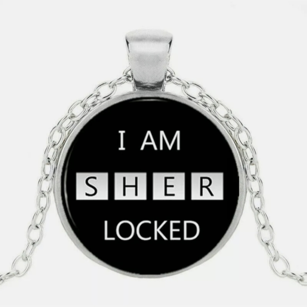 New I AM SHER LOCKED. Silver Glass Cab Necklace.